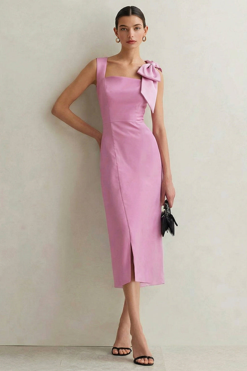 Load image into Gallery viewer, White Square Neck Bodycon Midi Engagement Dress with Bow