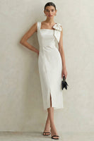 Load image into Gallery viewer, White Square Neck Bodycon Midi Engagement Dress with Bow