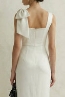 Load image into Gallery viewer, White Square Neck Bodycon Midi Engagement Dress with Bow