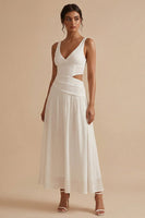 Load image into Gallery viewer, White Maxi V Neck A Line Cut Out Engagement Dress
