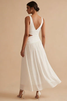 White Maxi V Neck A Line Cut Out Engagement Dress