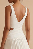 Load image into Gallery viewer, White Maxi V Neck A Line Cut Out Engagement Dress