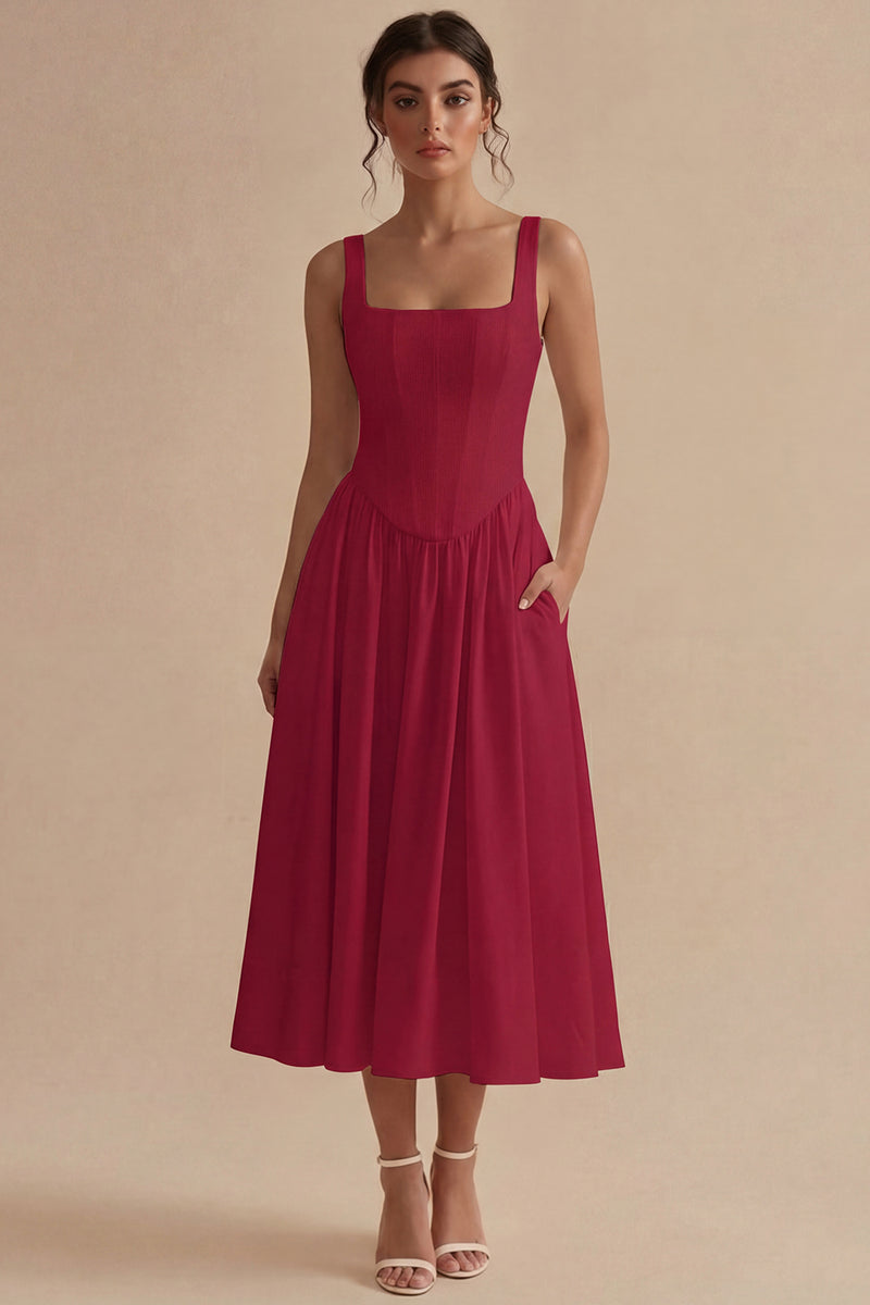 Load image into Gallery viewer, White Basque Waist Corset Square Neck Midi Engagement Dress