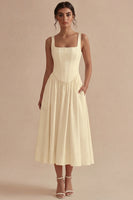 Load image into Gallery viewer, White Basque Waist Corset Square Neck Midi Engagement Dress