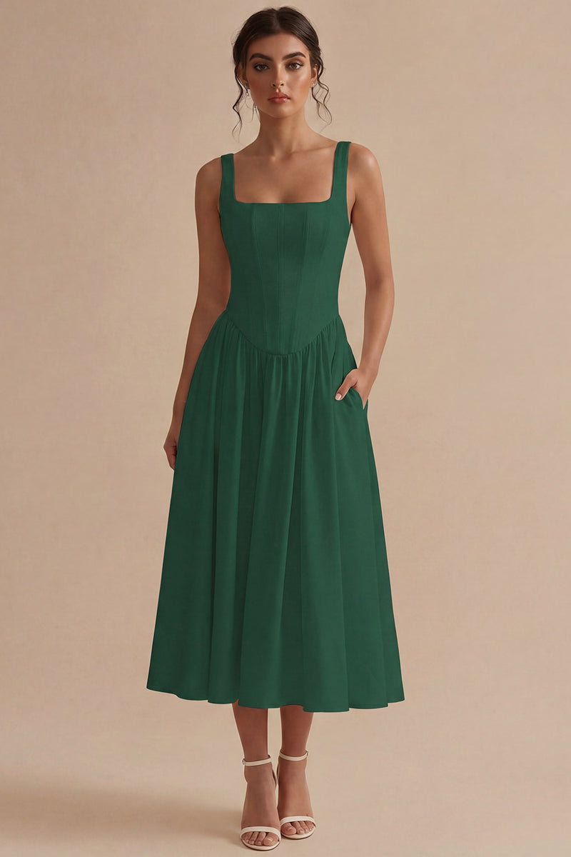 Load image into Gallery viewer, White Basque Waist Corset Square Neck Midi Engagement Dress
