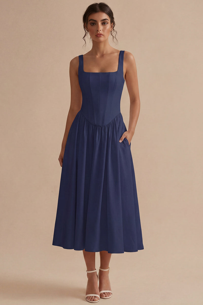 Load image into Gallery viewer, White Basque Waist Corset Square Neck Midi Engagement Dress
