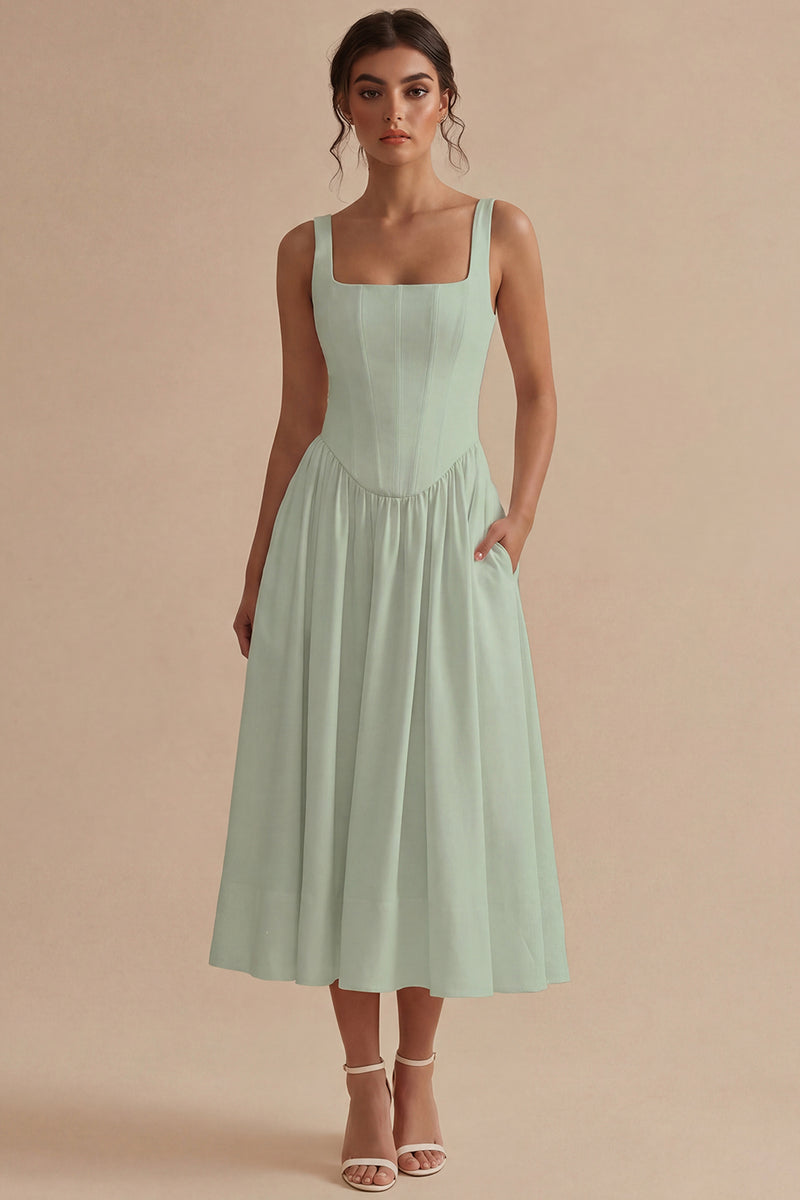 Load image into Gallery viewer, White Basque Waist Corset Square Neck Midi Engagement Dress