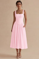 Load image into Gallery viewer, White Basque Waist Corset Square Neck Midi Engagement Dress