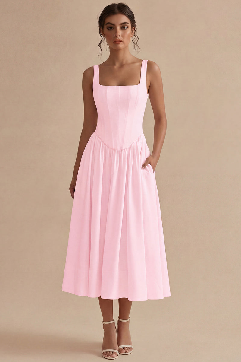 Load image into Gallery viewer, White Basque Waist Corset Square Neck Midi Engagement Dress