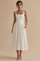 Load image into Gallery viewer, White Basque Waist Corset Square Neck Midi Engagement Dress
