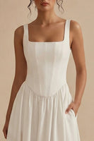 Load image into Gallery viewer, White Basque Waist Corset Square Neck Midi Engagement Dress