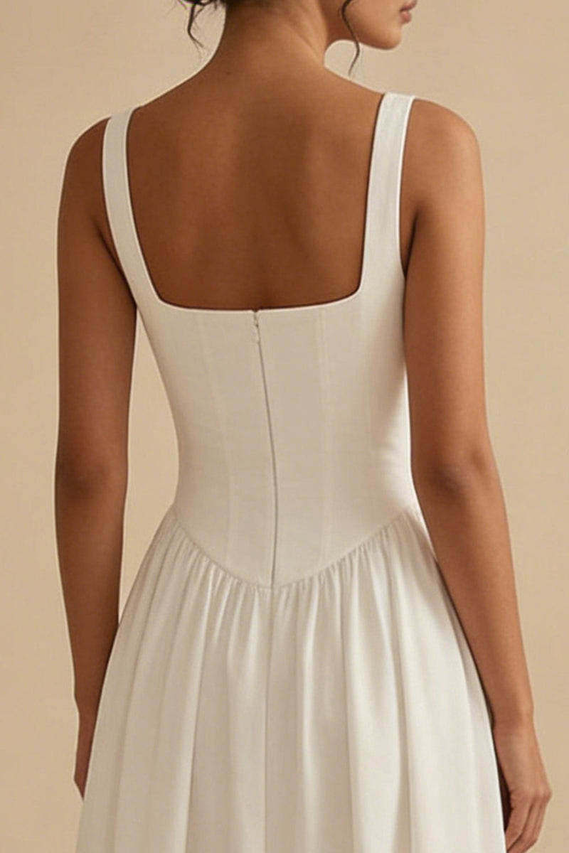 Load image into Gallery viewer, White Basque Waist Corset Square Neck Midi Engagement Dress