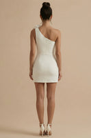 Load image into Gallery viewer, White One Shoulder Short Bodycon Graduation Dress with 3D Flower