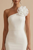 Load image into Gallery viewer, White One Shoulder Short Bodycon Graduation Dress with 3D Flower
