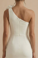 Load image into Gallery viewer, White One Shoulder Short Bodycon Graduation Dress with 3D Flower