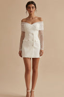 Load image into Gallery viewer, White Short Bodycon Off the Shoulder Graduation Dress