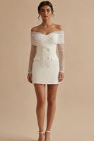 Load image into Gallery viewer, White Short Bodycon Off the Shoulder Graduation Dress