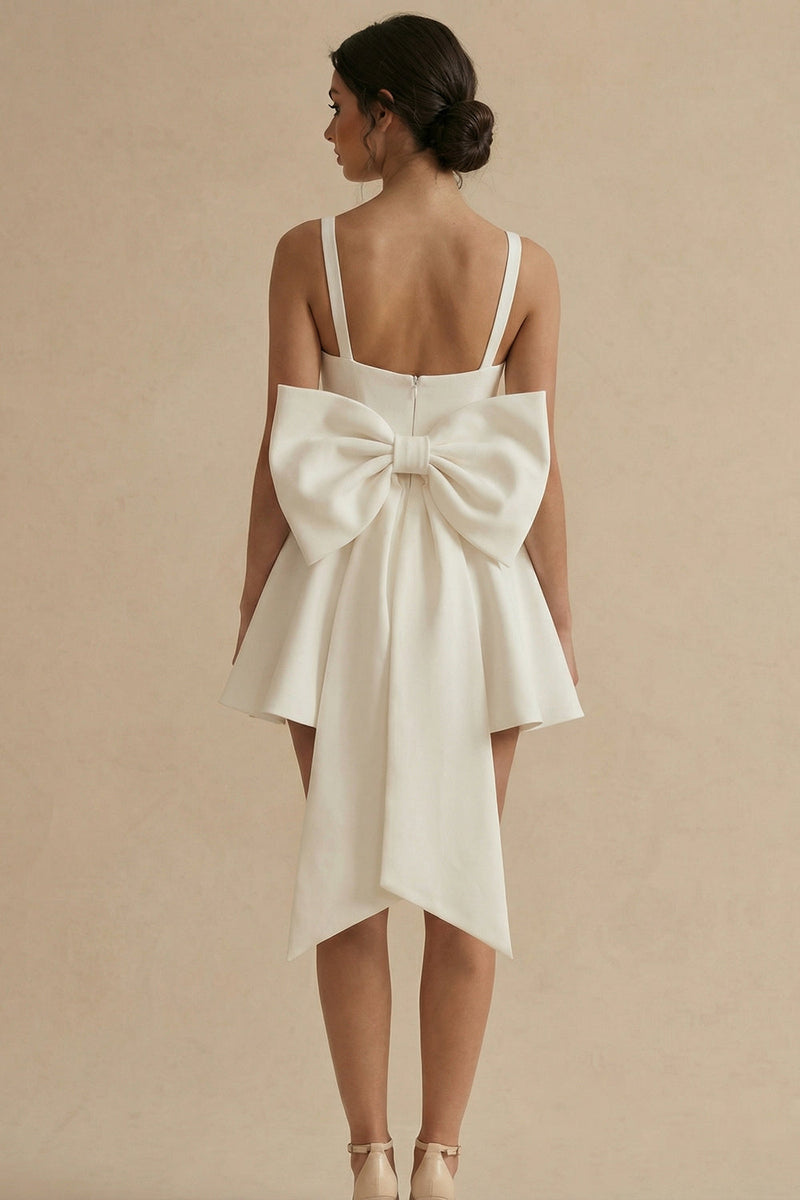 Load image into Gallery viewer, White Short A Line Square Neck Graduation Dress with Bow