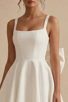 Load image into Gallery viewer, White Short A Line Square Neck Graduation Dress with Bow