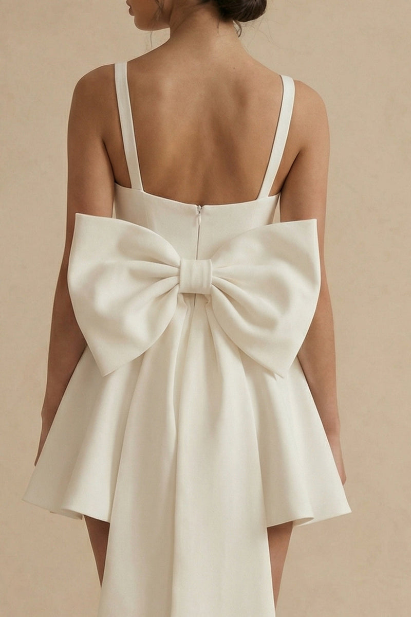 Load image into Gallery viewer, White Short A Line Square Neck Graduation Dress with Bow