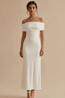 Load image into Gallery viewer, White Sheath Maxi Off the Shoulder Engagement Dress
