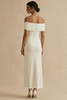 White Sheath Maxi Off the Shoulder Engagement Dress