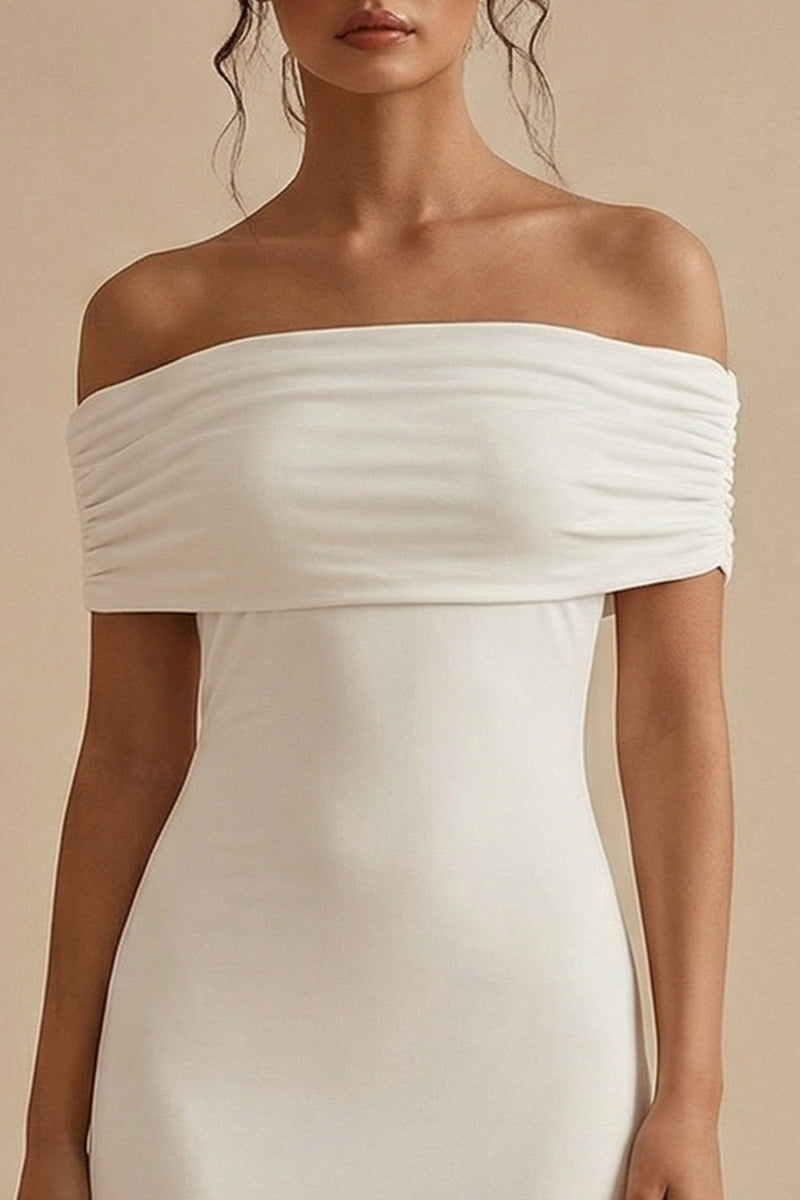 Load image into Gallery viewer, White Sheath Maxi Off the Shoulder Engagement Dress