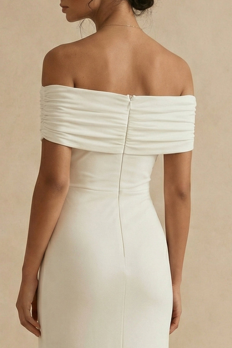 Load image into Gallery viewer, White Sheath Maxi Off the Shoulder Engagement Dress