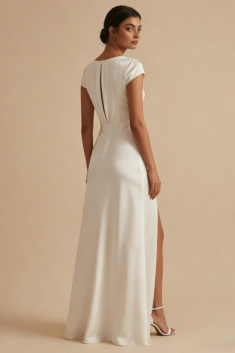 Load image into Gallery viewer, White Sheath Long Cowl Neck Engagement Dress with Slit