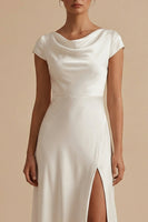 Load image into Gallery viewer, White Sheath Long Cowl Neck Engagement Dress with Slit