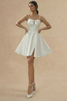 Load image into Gallery viewer, White A Line Short Spaghetti Straps Graduation Dress with Keyhole