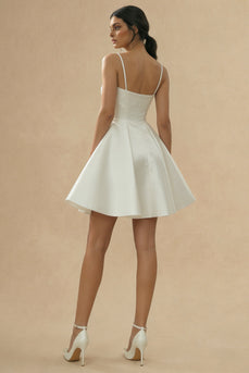 White A Line Short Spaghetti Straps Graduation Dress with Keyhole