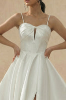 Load image into Gallery viewer, White A Line Short Spaghetti Straps Graduation Dress with Keyhole