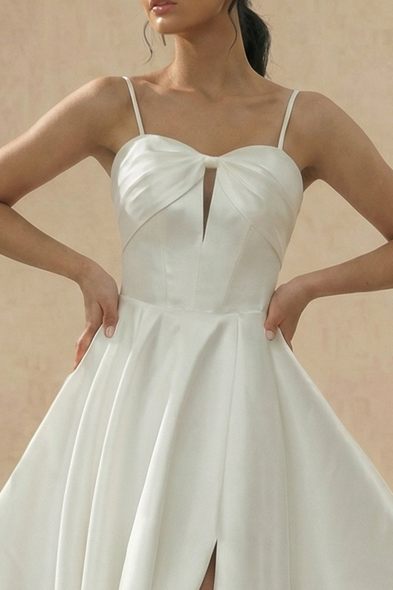 Load image into Gallery viewer, White A Line Short Spaghetti Straps Graduation Dress with Keyhole