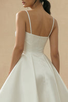 Load image into Gallery viewer, White A Line Short Spaghetti Straps Graduation Dress with Keyhole