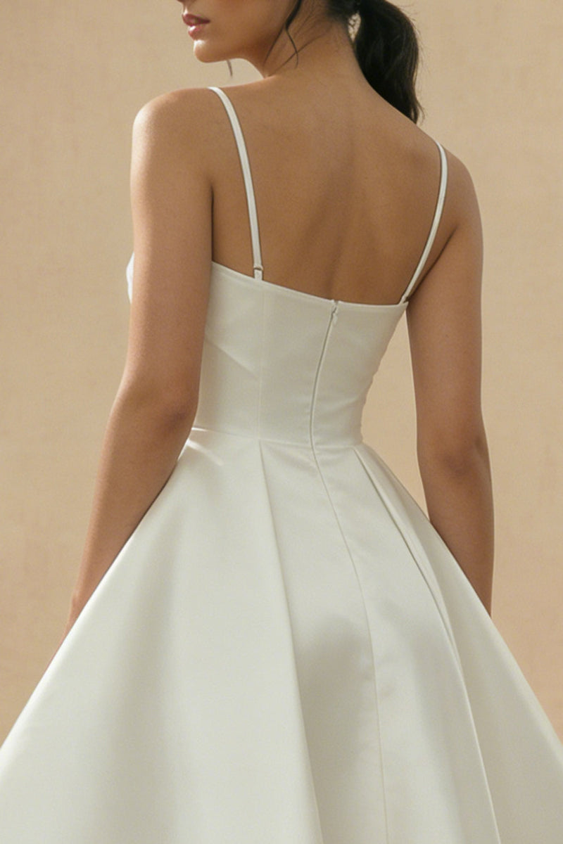 Load image into Gallery viewer, White A Line Short Spaghetti Straps Graduation Dress with Keyhole