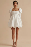 Load image into Gallery viewer, White Short Square Neck A Line Puff Sleeves Bubble Hem Graduation Dress