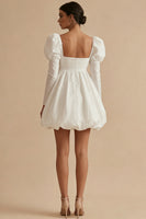 Load image into Gallery viewer, White Short Square Neck A Line Puff Sleeves Bubble Hem Graduation Dress
