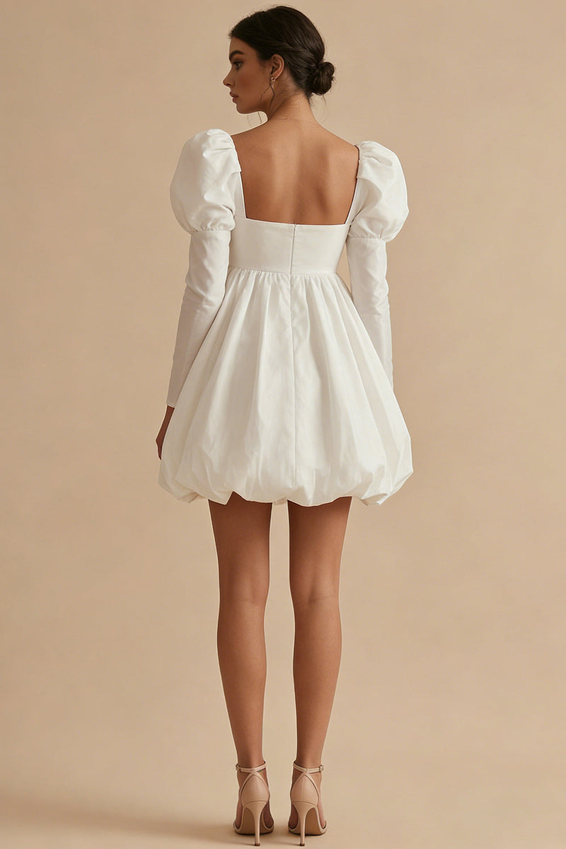 Load image into Gallery viewer, White Short Square Neck A Line Puff Sleeves Bubble Hem Graduation Dress