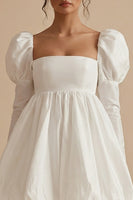 Load image into Gallery viewer, White Short Square Neck A Line Puff Sleeves Bubble Hem Graduation Dress