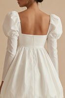 Load image into Gallery viewer, White Short Square Neck A Line Puff Sleeves Bubble Hem Graduation Dress