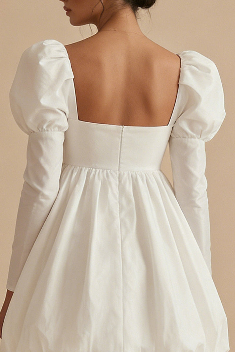 Load image into Gallery viewer, White Short Square Neck A Line Puff Sleeves Bubble Hem Graduation Dress