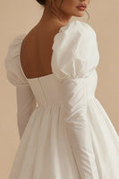 Load image into Gallery viewer, White Short Square Neck A Line Puff Sleeves Bubble Hem Graduation Dress