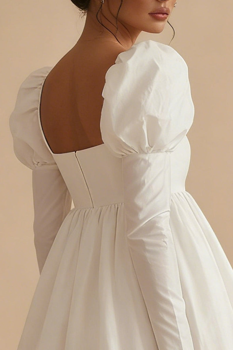 Load image into Gallery viewer, White Short Square Neck A Line Puff Sleeves Bubble Hem Graduation Dress