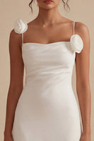 Load image into Gallery viewer, White Spaghetti Straps Short Graduation Dress with 3D Flowers