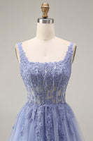 Load image into Gallery viewer, Corset A Line Dusty Lavender Appliqued Floral Long Prom Dress