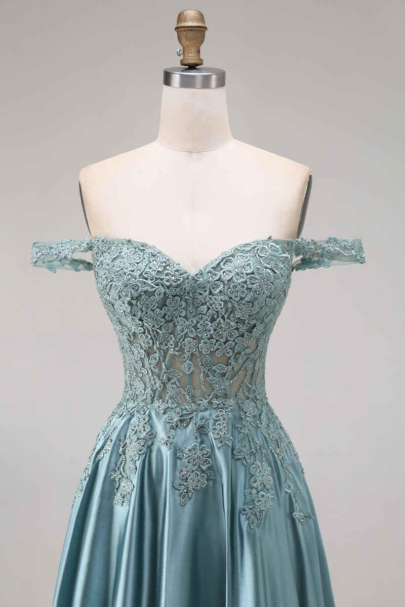 Load image into Gallery viewer, Agave A Line Corset Floral Appliqued Long Prom Dress