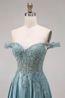 Load image into Gallery viewer, Agave A Line Corset Floral Appliqued Long Prom Dress