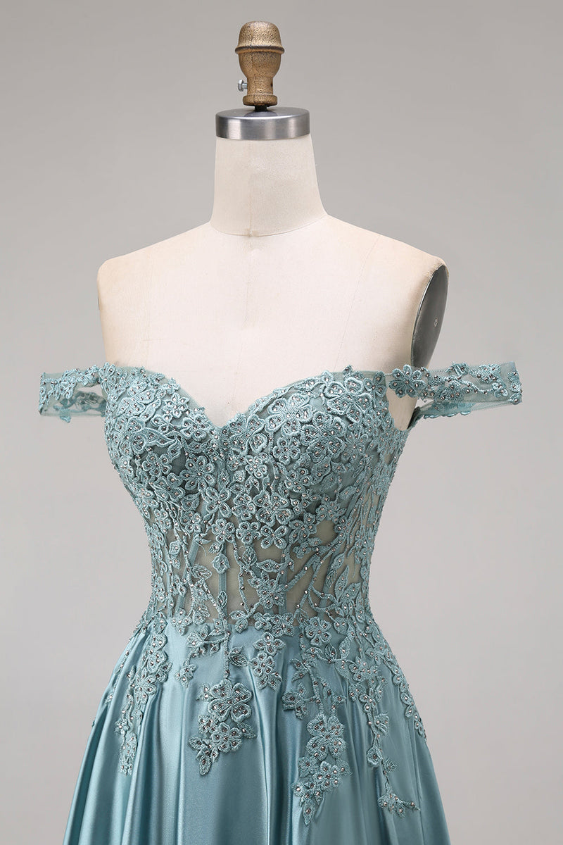 Load image into Gallery viewer, Agave A Line Corset Floral Appliqued Long Prom Dress