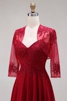 Load image into Gallery viewer, Steel Blue Appliqued A Line Long Floral Mother of the Bride Dress with Jacket